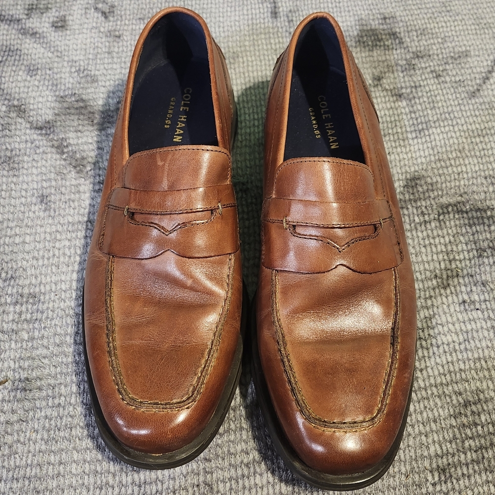 Cole Haan Newmark Grand Men's Grand.Os Brown Leather Penny Loafers 10M Business